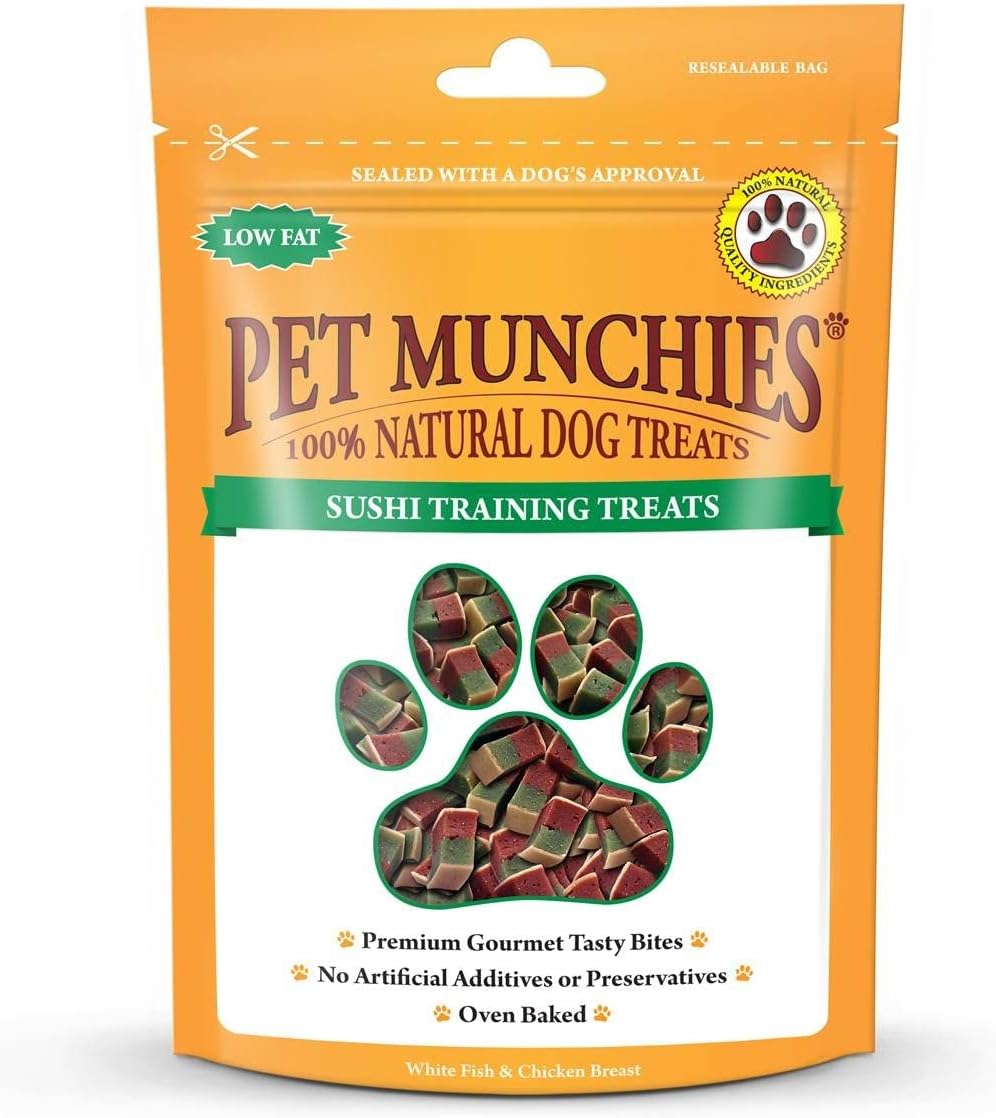 Pet Munchies Sushi Dog Training Treats, Oven Baked Tasty Bites with Natural Real Meat, Low in Fat 50g