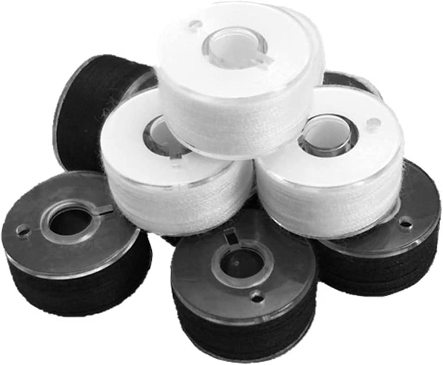 36pcs (18White+18Black) Prewound Bobbin Thread and Bobbin Clamps - Size A Class 15 SA156 Compatible with Babylock, Brother, Consew, Juki, Singer Embroidery and Sewing Machine