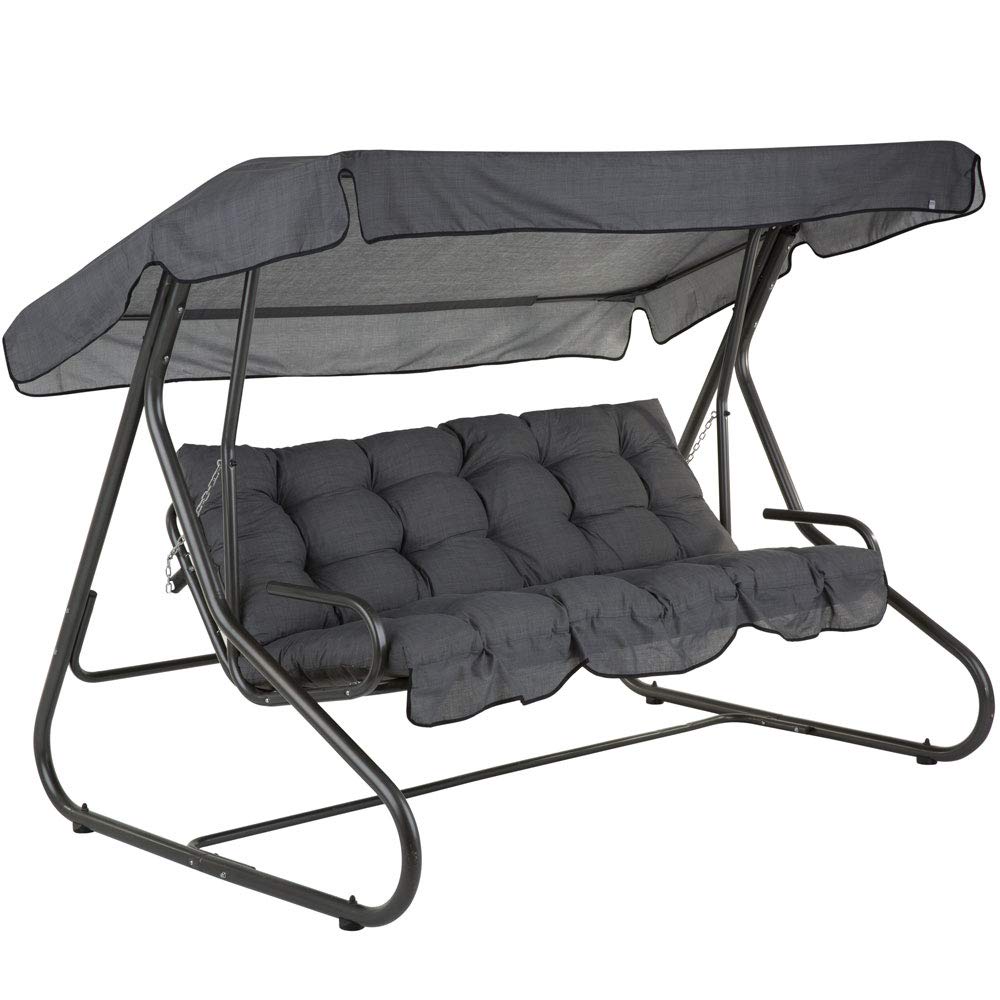PATIO Hollywoodschaukel Auflage 175 grau Parma/Milano mit Sonnendach | Sitzpolster für Gartenschaukel Bank Sofa gesteppt Volant vorne