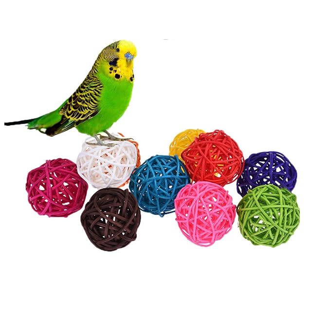 10 Bolas de Ratán, Juguete para Pájaros Como Loros, Pericos, Periquitos, Agapornis, Cacatúas, Cotorras
