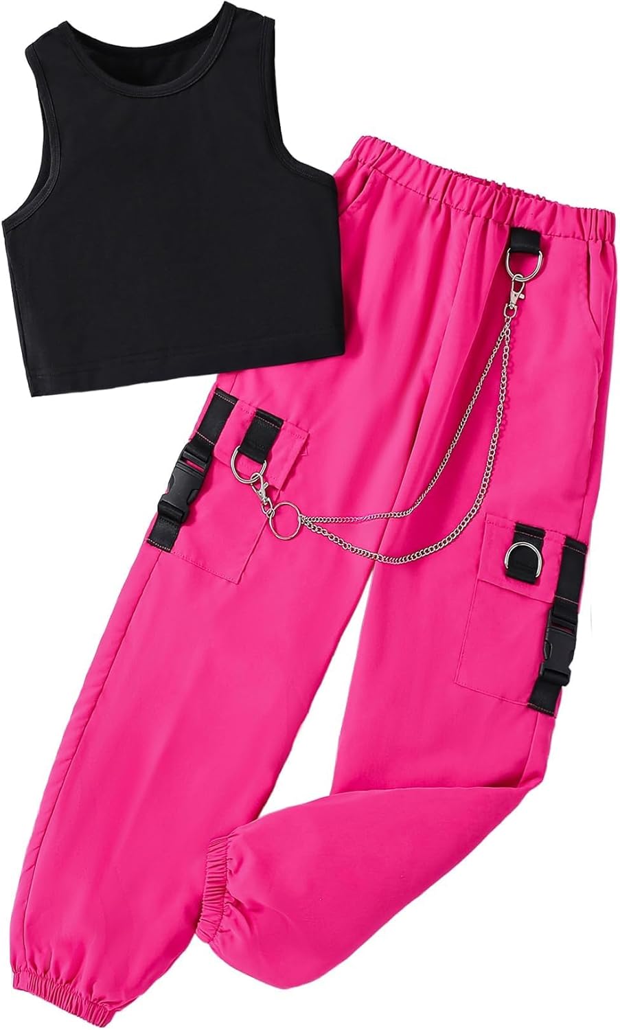 Girls' 2 Piece Outfits Sleeveless Crop Tank Tops and Cargo Pants Clothing Set