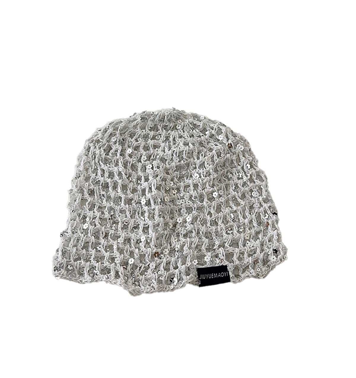 Bonnet tricoté à la main pour femme - Filet à cheveux en maille avec paillettes - Filet à cheveux tricoté - Paillettes - Filet à paillettes - Bonnet tendance - Bonnet en tricot doux