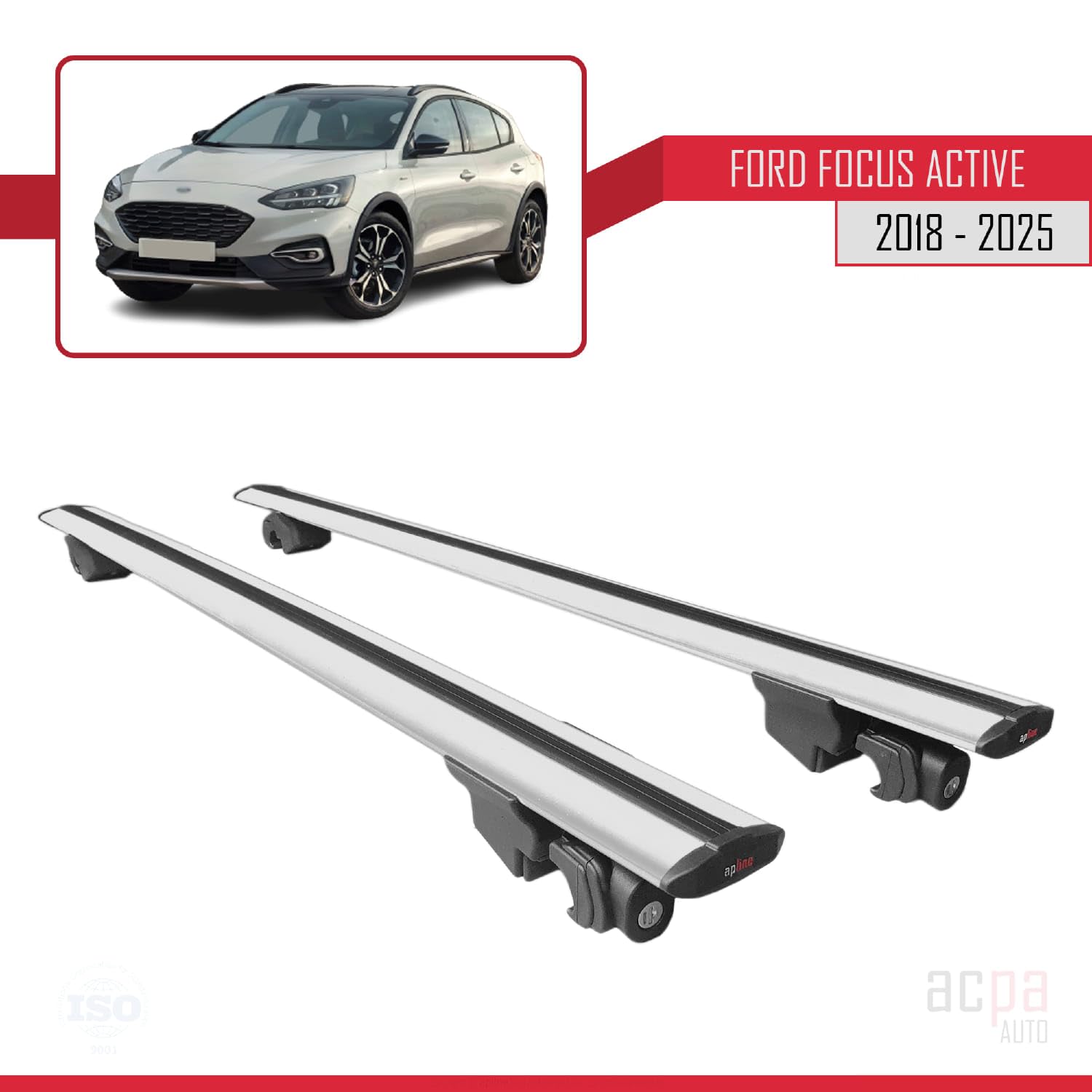Compatible con Ford Focus 4 (C519) Active 2018-2025 Hook Model Barras de Techo Auto Portaequipajes Barras Transversales Gris Aluminio 2 Barras