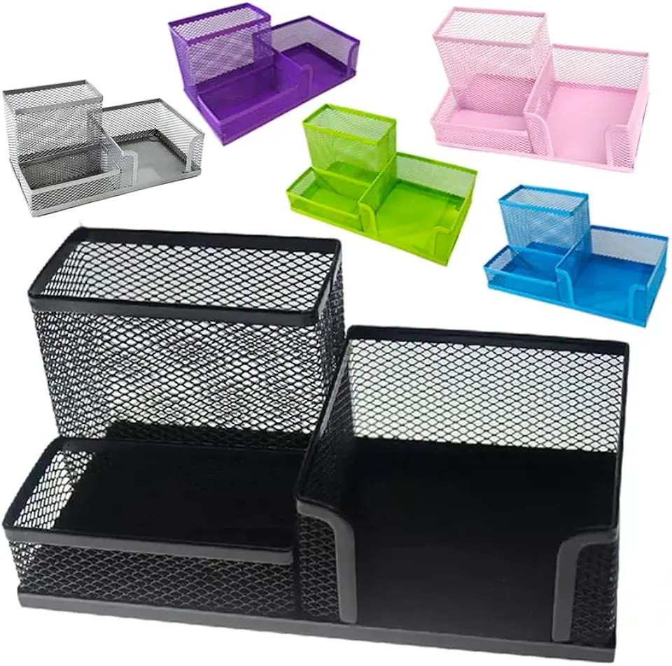 Porta Treco Organizador De Mesa Escritório metal aramado com 3 divisórias Caneta Lápis (preto)