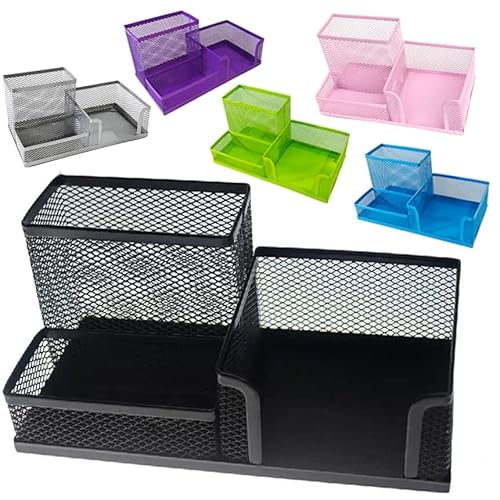 Porta Treco Organizador De Mesa Escritório metal aramado com 3 divisórias Caneta Lápis (preto)