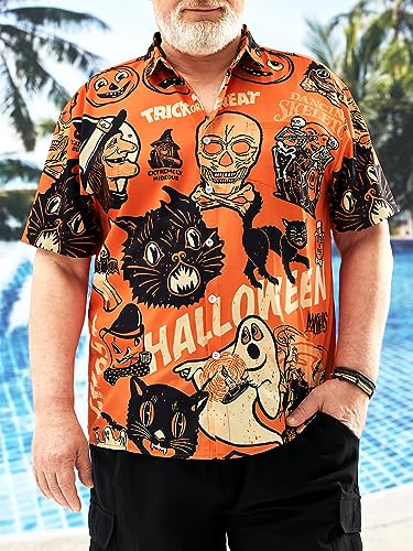 Hardaddy Men's Halloween Shirt Short Sleeve Button Down Funny Print Casual Shirt3
