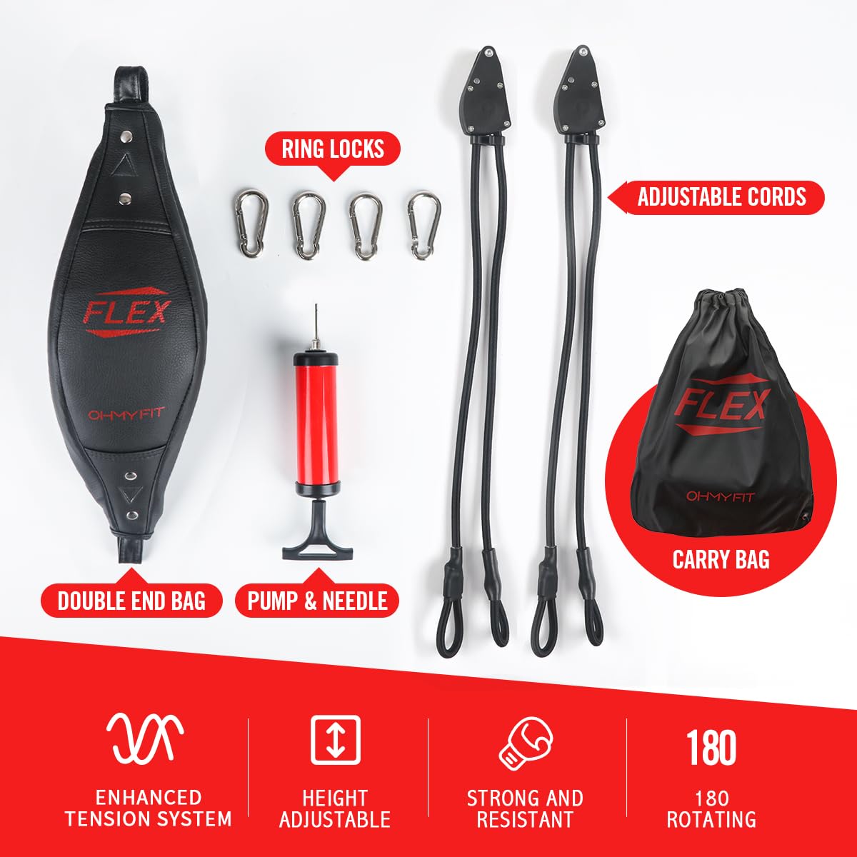 Flex Doppelendiger Boxsack, einfache Anpassung der Rension und Höhe der Schnüre mit speziellem Flex-Verstellsystem. Fortschrittliches Mikrofaser-Material, starke Blase, Fitnessstudio für Männer und Frauen