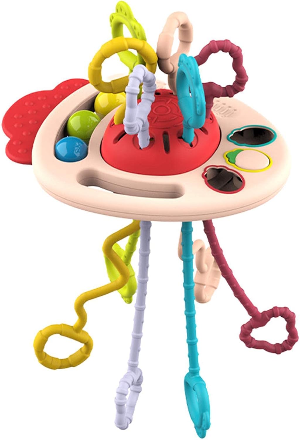 tacery Cuerda sensorial para bebé,Juguetes para Empujar y Tirar con Forma de Disco Volador para niños pequeños | Cuerda de tracción Montessori para Tirar hacia Arriba y hacia Abajo, presionar