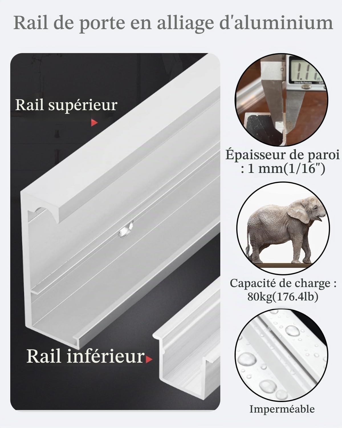 Rail Porte Coulissante Kits de Quincaillerie pour Rail de Porte Invisible avec Fermeture Amortie, Rail de Porte de Chambre Dissimulé de 1,20 m, 150 m Ou 1,80 m(120cm/47.2inch/3.9ft)