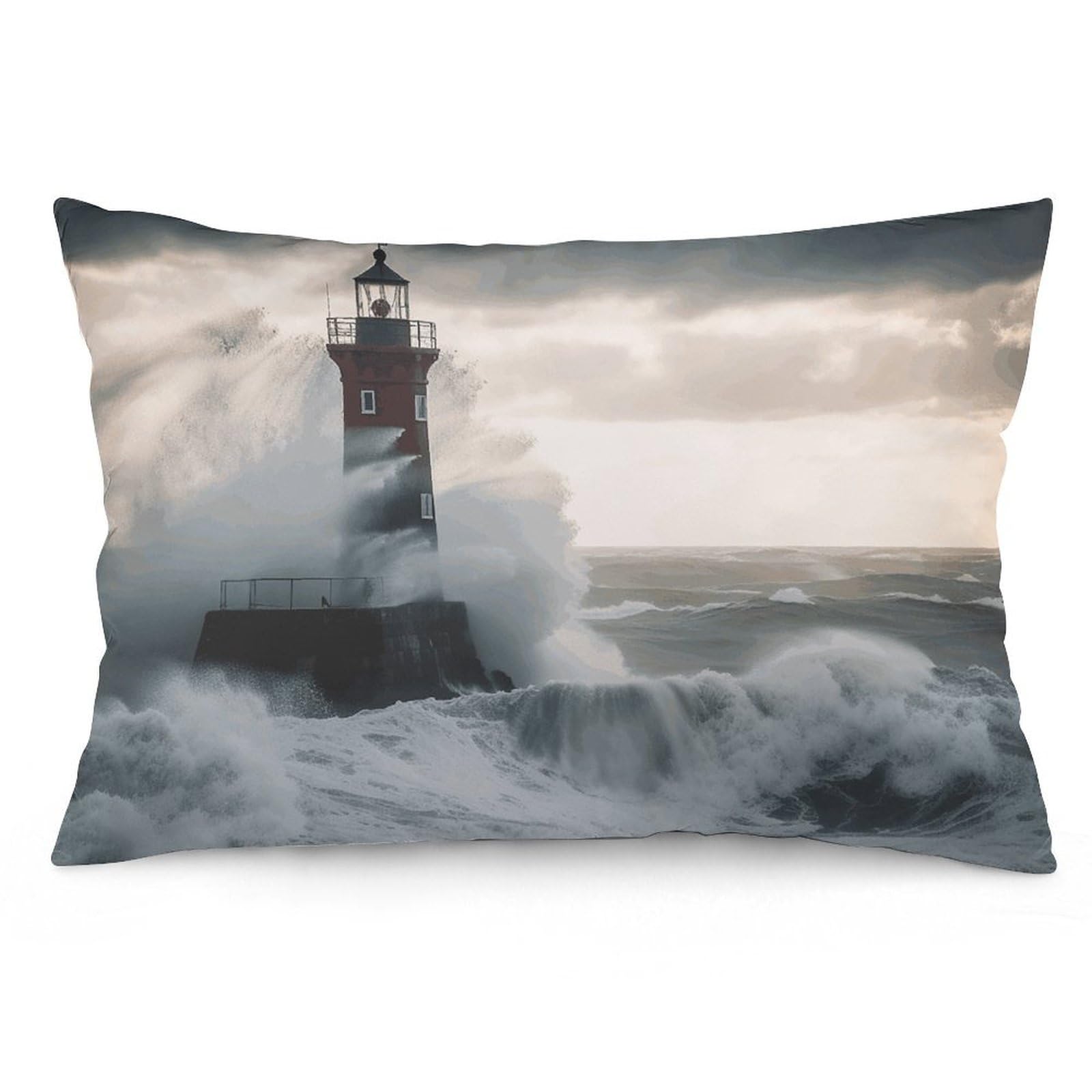 2 Pack Pillow Cases for Hair and Skin, Soft Breathable Pillow Case Covers with Hidden Zipper, Lighthouse in Storm Pillowcase 16 "x24 Pillow Covers for Sleeping Gift