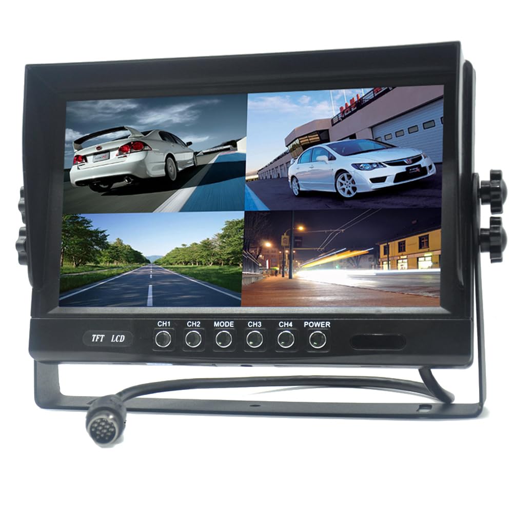Écran TFT LCD de 9 pouces pour rétroviseur de voiture, télécommande, 4 canaux, connecteur 4 broches, entrées vidéo, résistant aux chocs, écran 12 V-24 V 800480HD avec pare-soleil antireflet