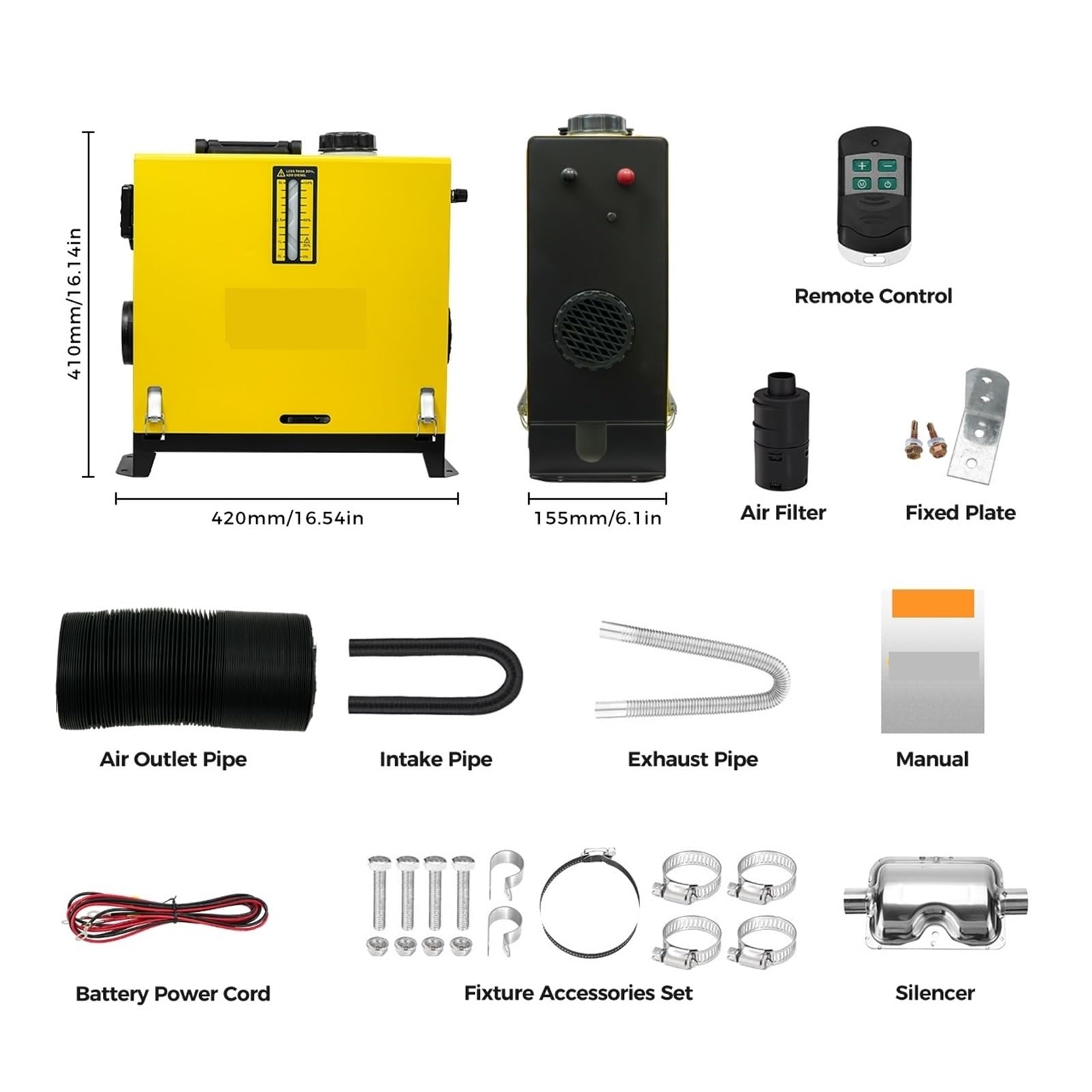 Nagrzewnica Powietrza Diesel 8 KW, Ogrzewanie Postojowe 12 V/24 V Z Wyświetlaczem LCD, Pilotem, Szybkie Nocne Do Garażu Dla Ciężarówek I Łodzi Łatwy w instalacji(No power adapter)