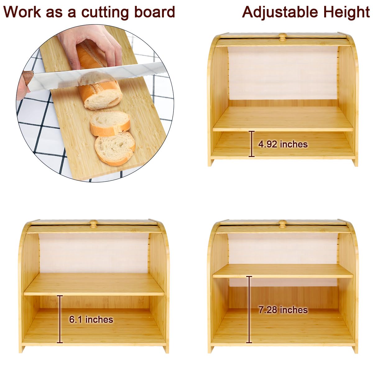 Caja de pan de bambú de doble capa para encimera de cocina, caja de pan de doble capa, contenedor de almacenamiento de capacidad extragrande, caja de pan de granja