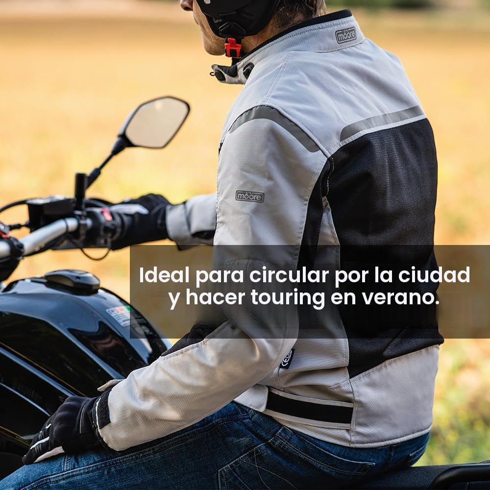 Moore I Chaqueta de Moto Air, Gris/Negro – Alta Ventilación, Protecciones CE, Diseño Deportivo