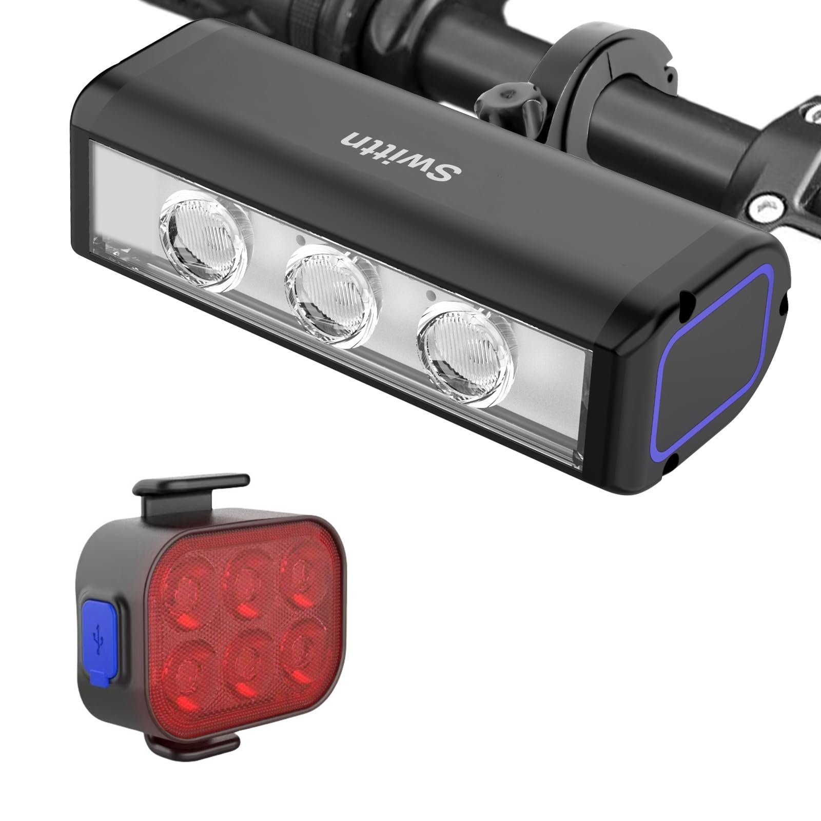 Luci anteriori e posteriori per bicicletta, 1500 lumen, per guida notturna, ricaricabili USB-C, 4+5 modalità di illuminazione, impermeabile IPX5