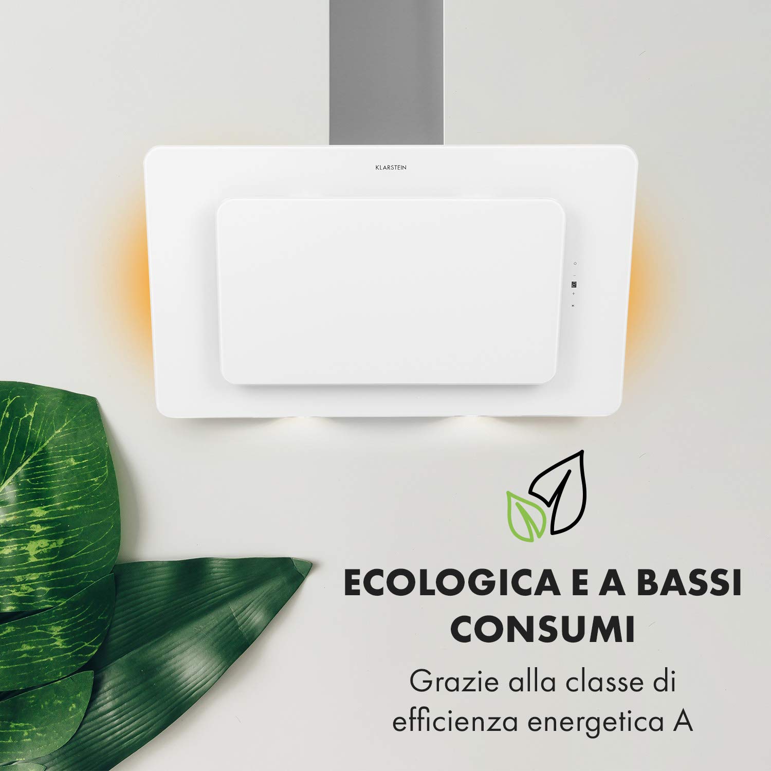 Klarstein Cappa Aspirante 90 cm, Cappa Cucina, Cappa Filtrante, Scarico: 595m³/h, Illuminazione LED, Pannello Touch, Filtro Carboni Attivi, Luci RGB, Con Ricircolo Aria, Classe Energetica A, Bianco