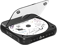 Rechargeable Portable CD Player with Bluetooth, Dual HiFi Stereo Speakers, Headphones, USB/AUX - Black