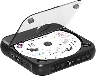 Rechargeable Portable CD Player with Bluetooth, Dual HiFi Stereo Speakers, Headphones, USB/AUX - Black