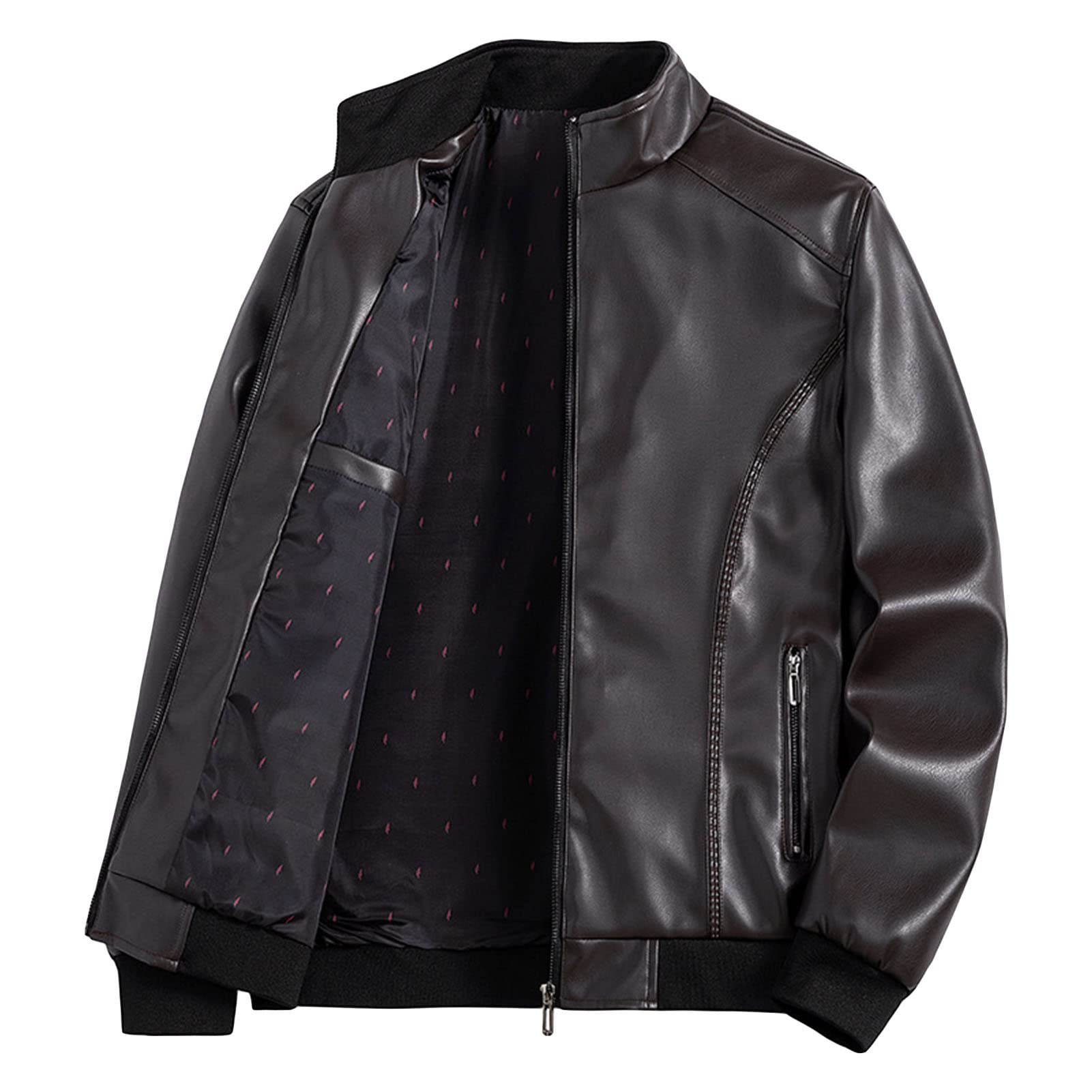 Maiyifu-GJ Men's Stand Collar Leather Jacket Lightweight Faux Leather Motorcycle Jackets Casual Slim Fit Zip Up Biker Coat (Brown,7X-Large)