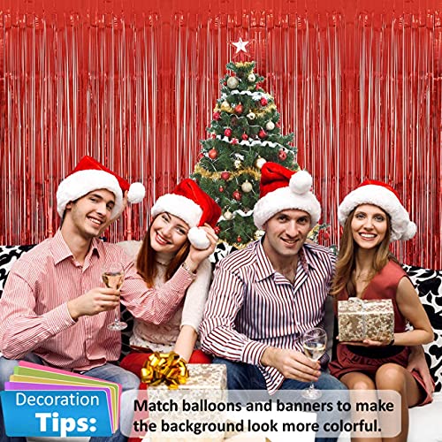 HONGCI 3pcs 3.2x6.5ft Glitter Christmas Red Foil Curtain Red Tinsel Curtain Door Streamers Fringe Curtains Photo Backdrop Christmas Decorations Banner for Indoor Home School Office Xmas Party Decor - Image 7