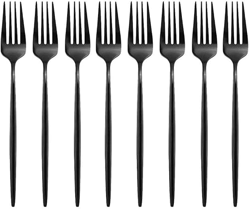 Miniatura 6 de JASHII Juego de cubiertos de acero inoxidable de 8 piezas, color negro pulido con espejo, cuchara de sopa para 8 personas, apto para lavavajillas