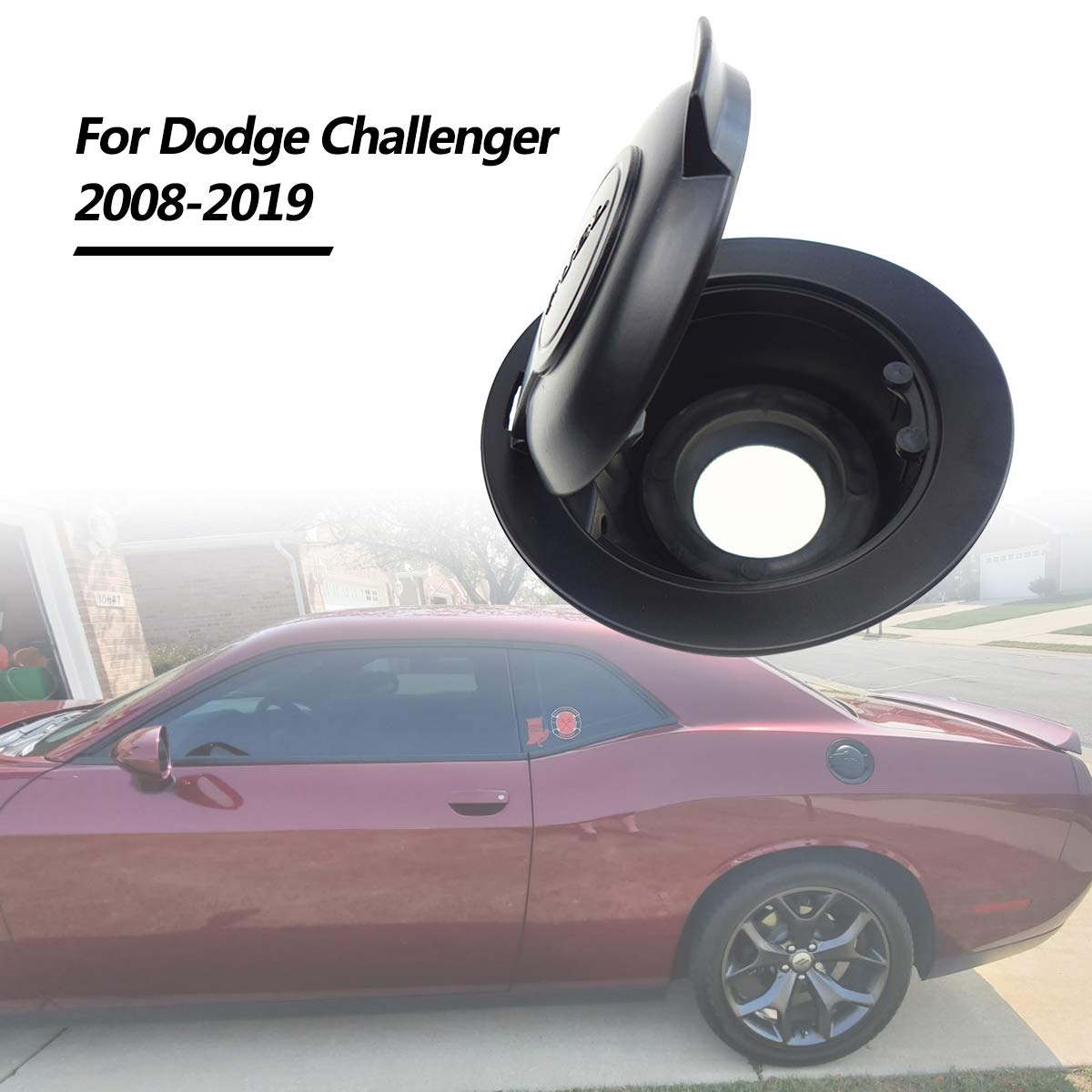 Black Vapor Edition Gas Filler Door Cap For Dodge Challenger 2008-2019 – Matte Black & Silver, Direct Fit