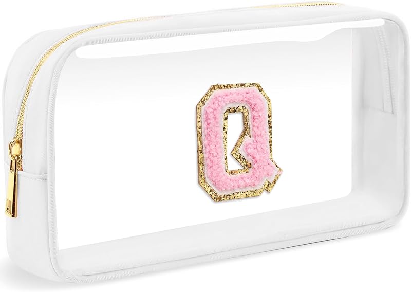 Necessaire de maquiagem transparente LOFOWN com zíper, nylon e TPU, White-M, 25,5 x 16 x 8 cm