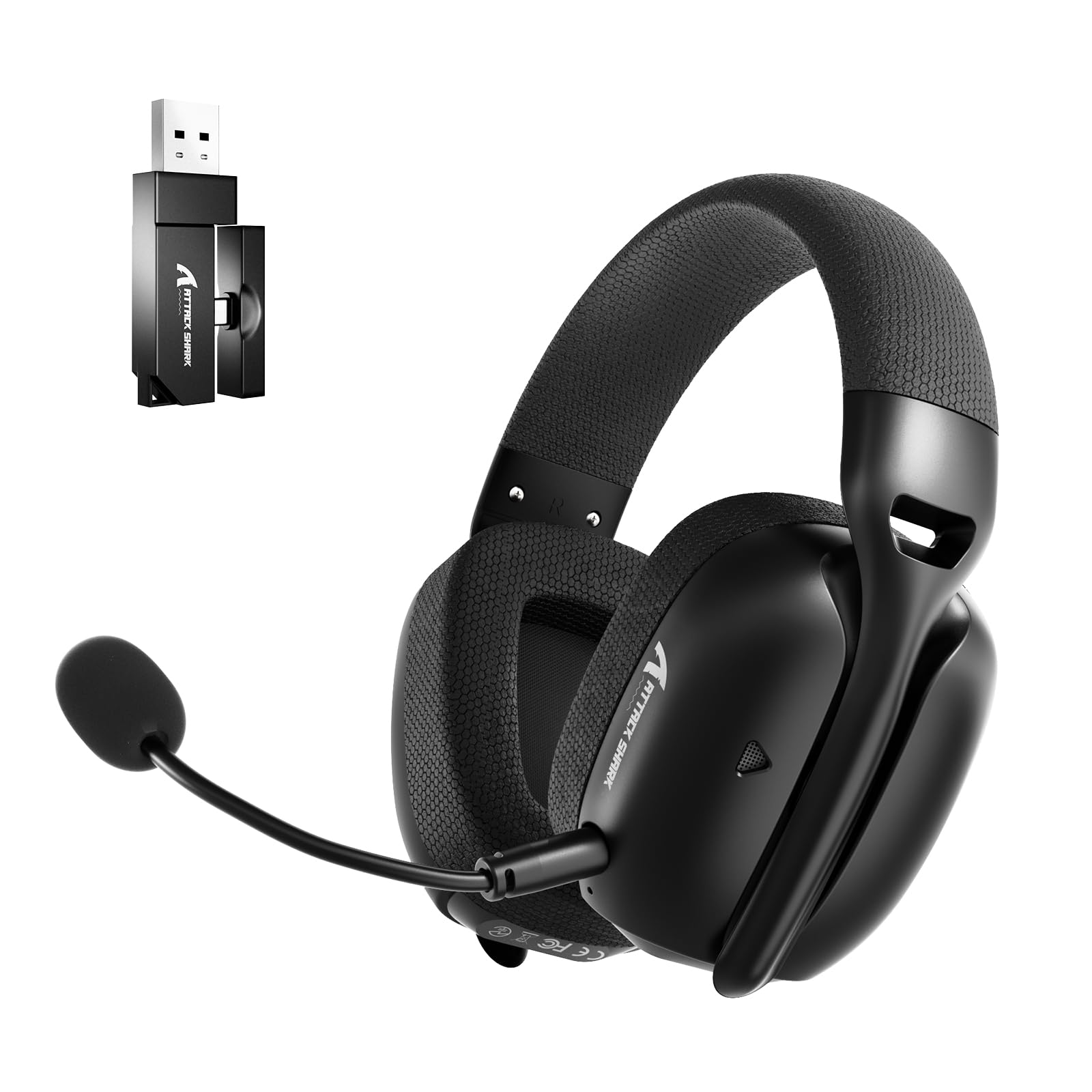 ATTACK SHARK L80PRO Wireless Gaming Headset, Adjustable Dual Mics, 3D Surround Sound, Lightweight Headset with 20ms Low Latency, 40mm Drivers,3 Modes (2.4G/Bluetooth/Wired) for PC/PS/XBOX (Black)