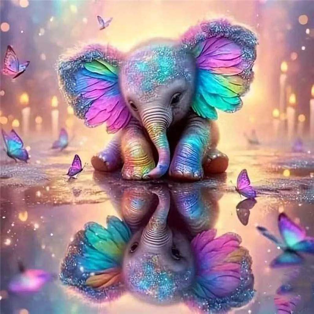 5D Diamond Art Painting Kits for Adults, baby elephant Diamond Art Kits Adults, Crystal Art Kits for Adult, DIY Cross Stitch Arts Crafts Pictures Embroidery Kit for Beginner Home Wall Decor 30x30cm