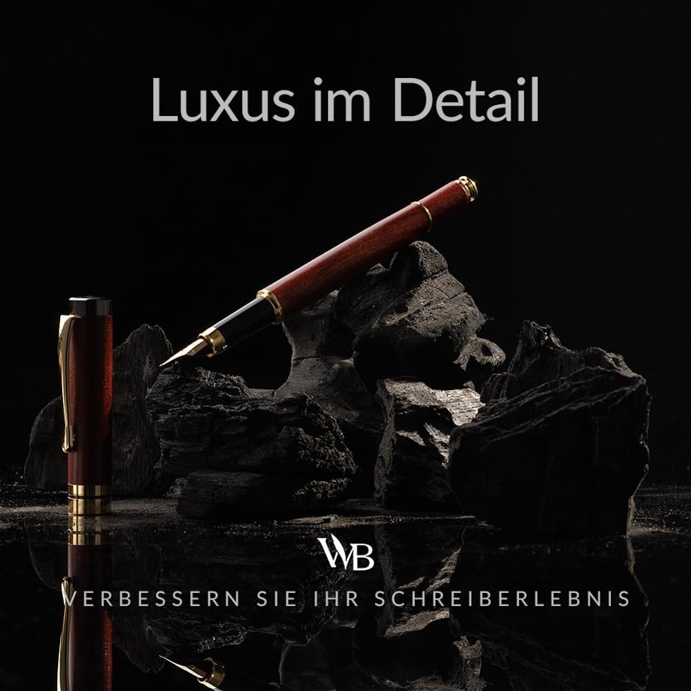 Wordsworth & Black Füllfederhalter Set, Premium Bambusholz - Mittlere Feder, Geschenketui; Enthält 6 Tintenpatronen, Tinten Nachfüll Konverter - Journaling, Kalligraphie, [Rosenholz]