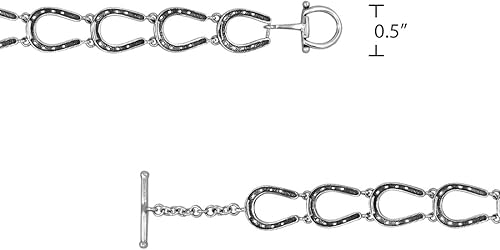 Miniatura 5 de WithLoveSilver - Pulsera de plata de ley 925 con 8 herraduras, estribo, caballo ecuestre, eslabones ecuestres, 7.5 pulgadas