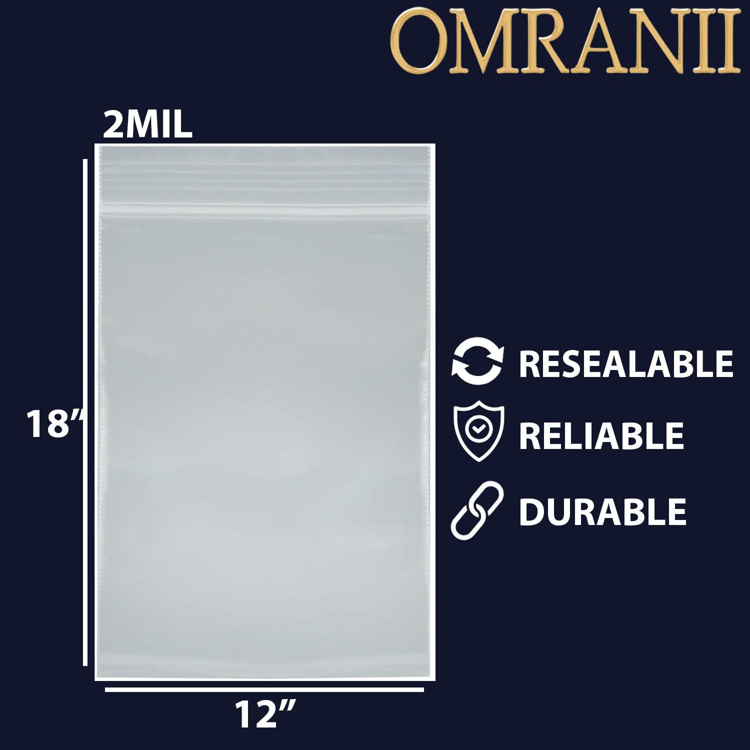 Reclosable Zip Poly Bags 2Mil, 12" X 18" & 200 Bags | LDPE Material, Clear Plastic with Resealable Lock Seal Zipper | Resealable Zip Top Lock For Travel, Storage, Packaging & Shipping