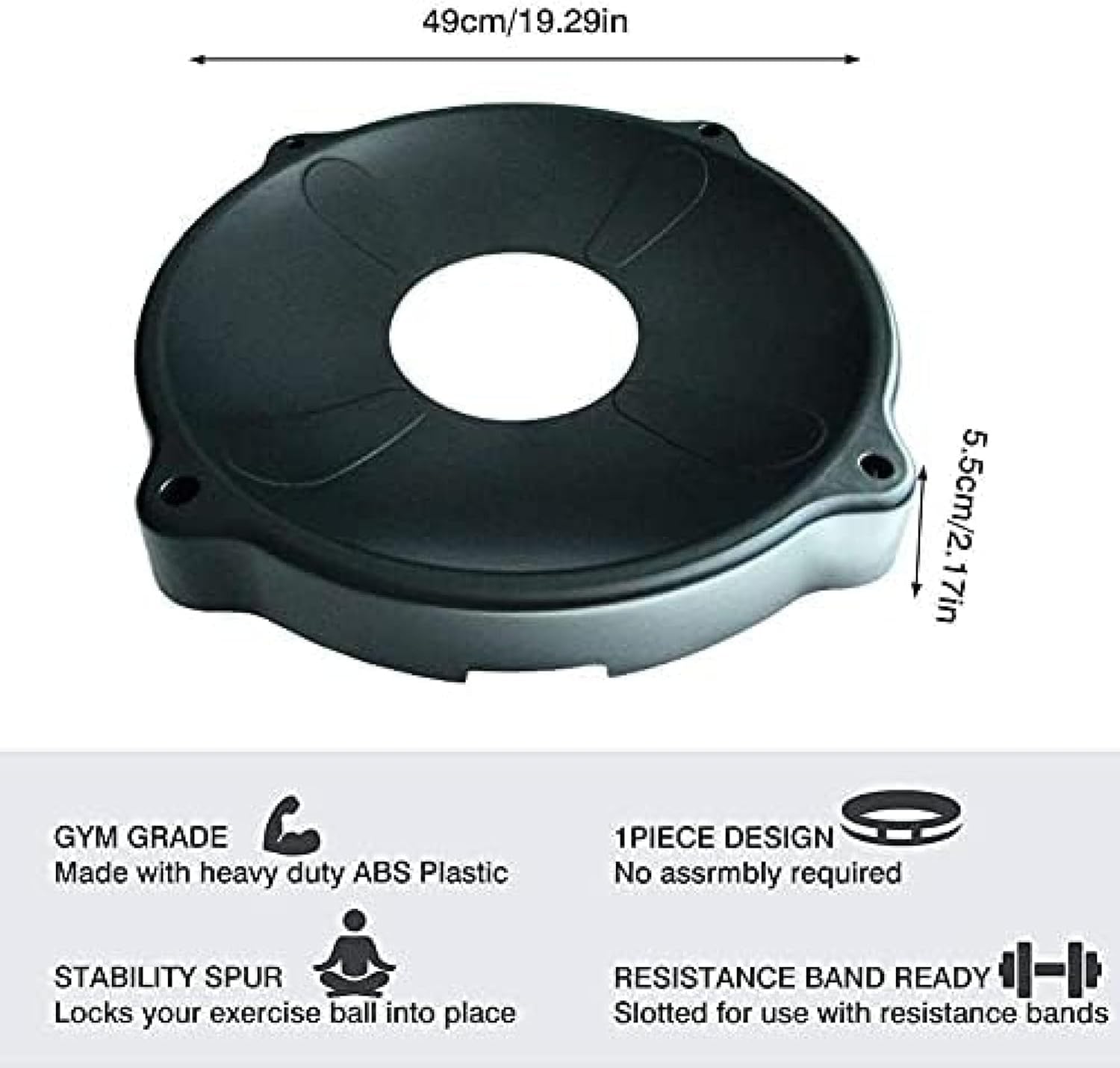 Pelota de Ejercicio Antideslizante con Base de Estabilidad y Bandas de Resistencia para Yoga, Pilates, Embarazo