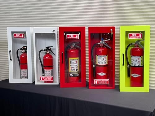 Miniatura 5 de Soporte para extintor de incendios, gabinete rojo con puerta, acero de calibre 22, acabado de recubrimiento en polvo, mango de metal, montaje