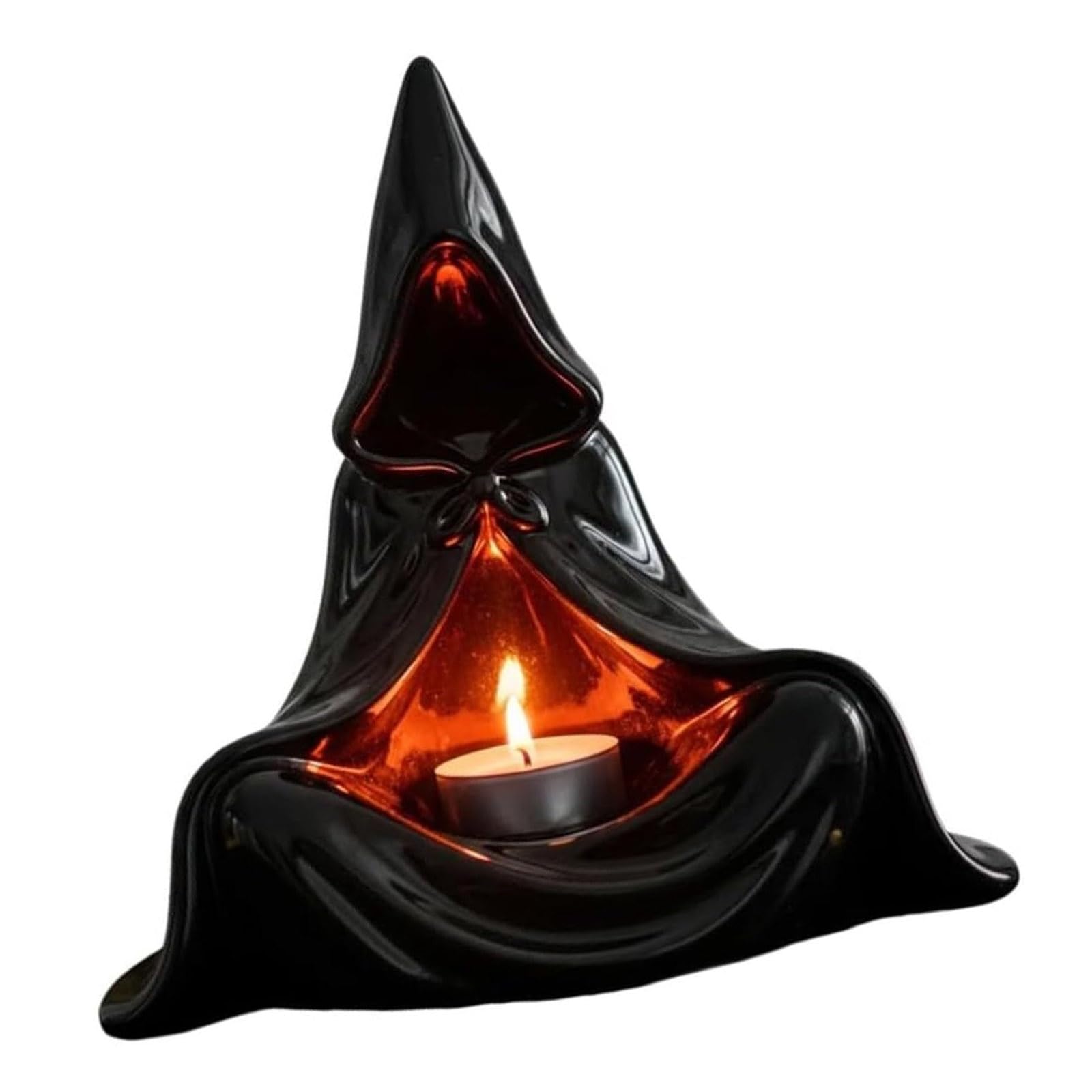Mysterious Wizard Figurine Tealight Candleholder for Home Decors Halloween Party Resins Hooded Cloak Sculpture Ornament Halloween Home Decors