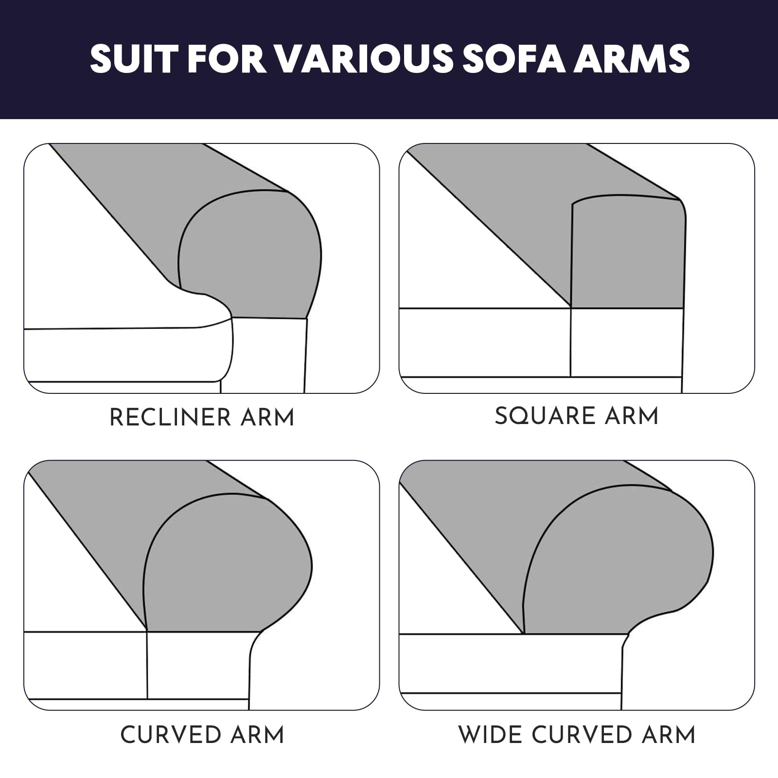 Homoyoyo Elastic Cover 2Pcs Stretch Armrest Covers Sofa Armrest Protector Chair Pillowcase Recliner Cushion for Recliner Armchair Couch Grey Sofa Armrest Cover(19.65x7.86x4.72inch) - Image 3
