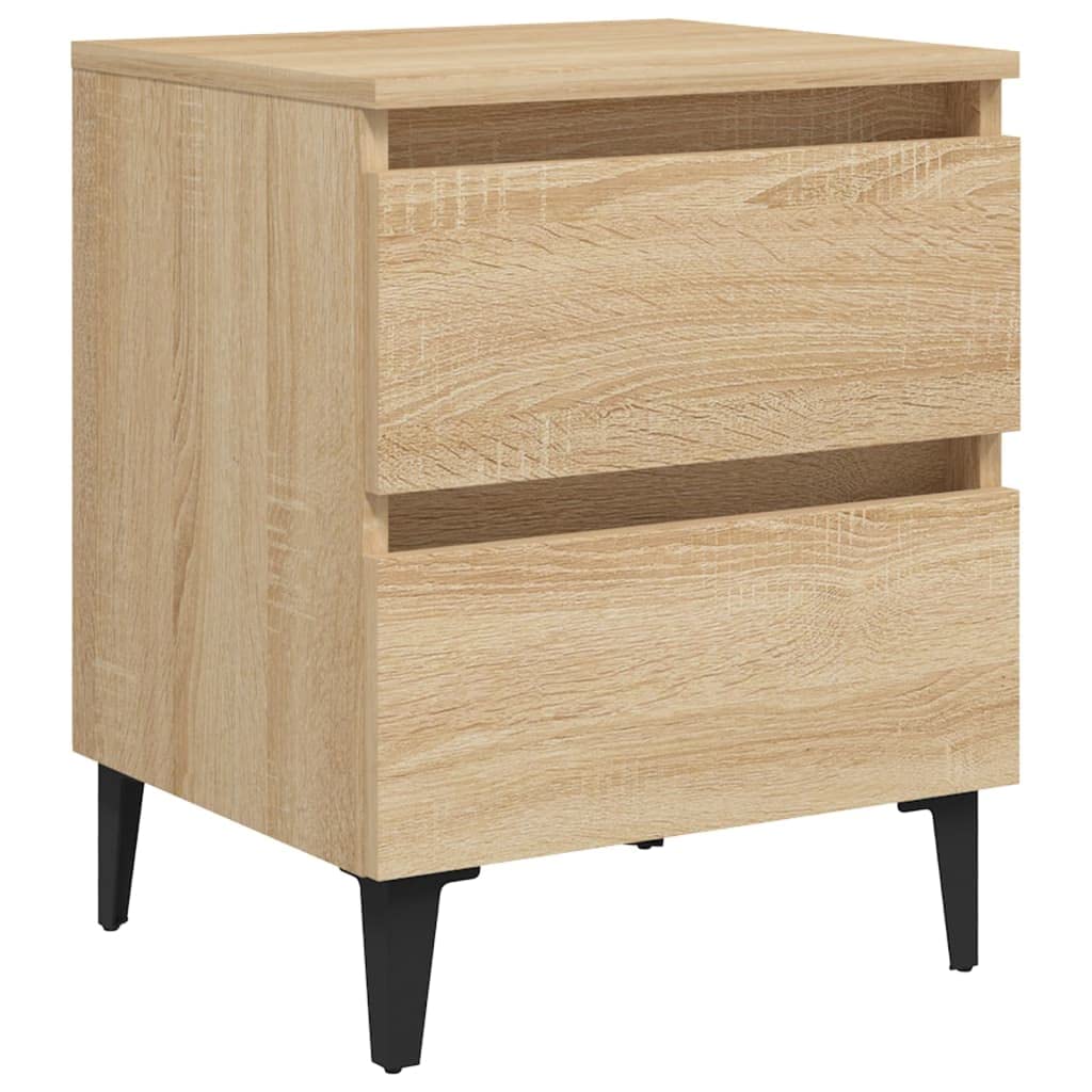 Mesita de noche de roble Sonoma, 40 x 35 x 50 cm, material de madera con dos cajones y cuatro patas de metal para almacenamiento y estabilidad, encanto industrial, fácil de limpiar con humedad
