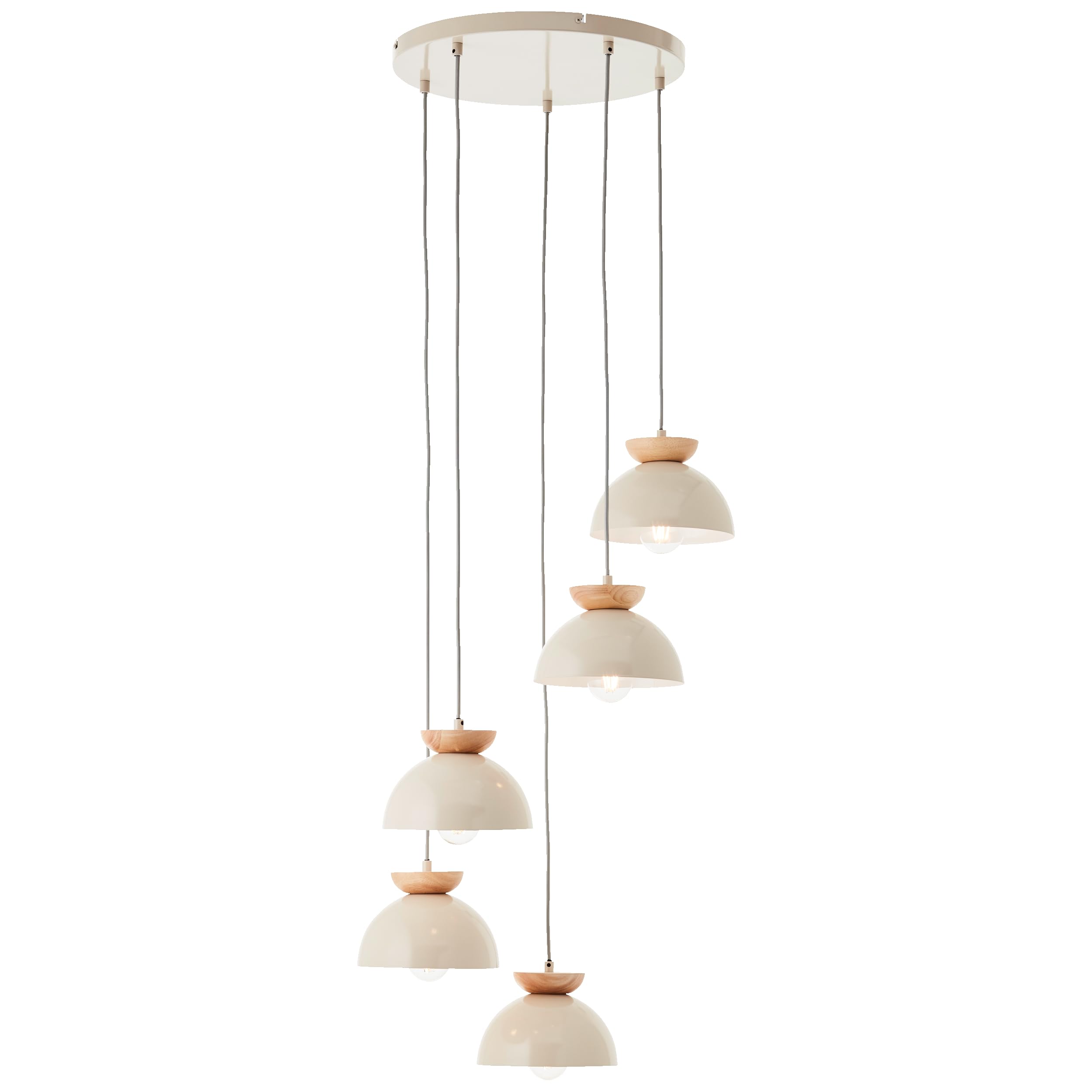 Lightbox Lampada a sospensione a fungo cavo accorciabile e accenti in legno | 1,66 m di altezza, Ø 45 cm | lampada a sospensione rotonda | attacco E27 | lampada da corridoio o galleria in metallo