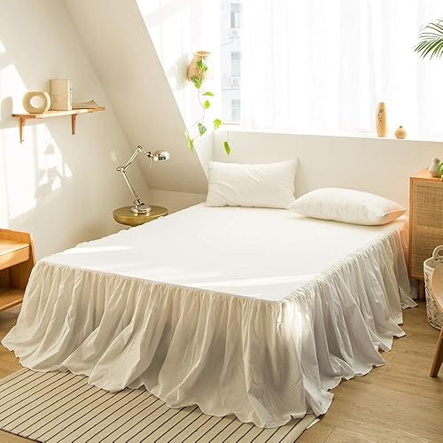 Simple&Opulence Falda de cama de lino 100% belga con volantes clásicos de 14 pulgadas a medida para el polvo, fácil ajuste, transpirable, lino