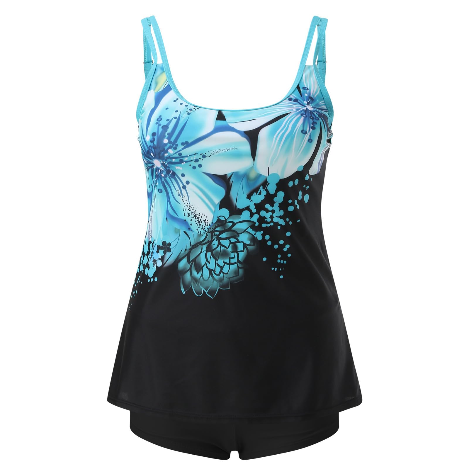 Bikini damskie tankini zestaw plus size nadruk paski plecy dwuczęściowy strój kąpielowy majtki odzież plażowa, jasnoniebieski, XL