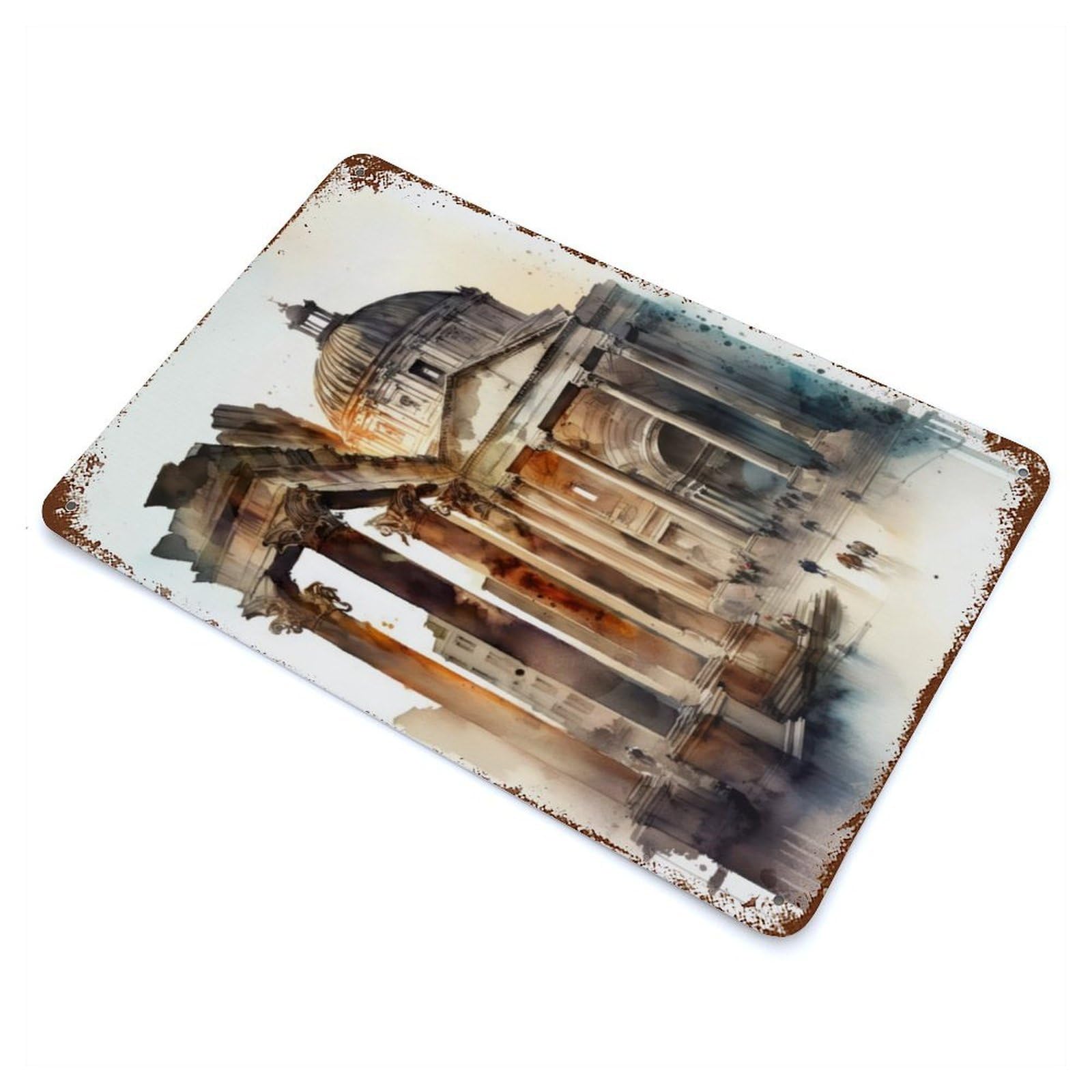 Rust Effect The Forum Rome Watercolor Vintage Rust Metal Sign 11.8"x7.9", Vintage Wall Decor for Garage, Bar And Workshop Decor
