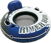 Intex River Run 1 Inflatable Tube: Puncture-Resistant PVC Float with Backrest, Cup Holders, Grab Rope - 220lb Capacity Blue