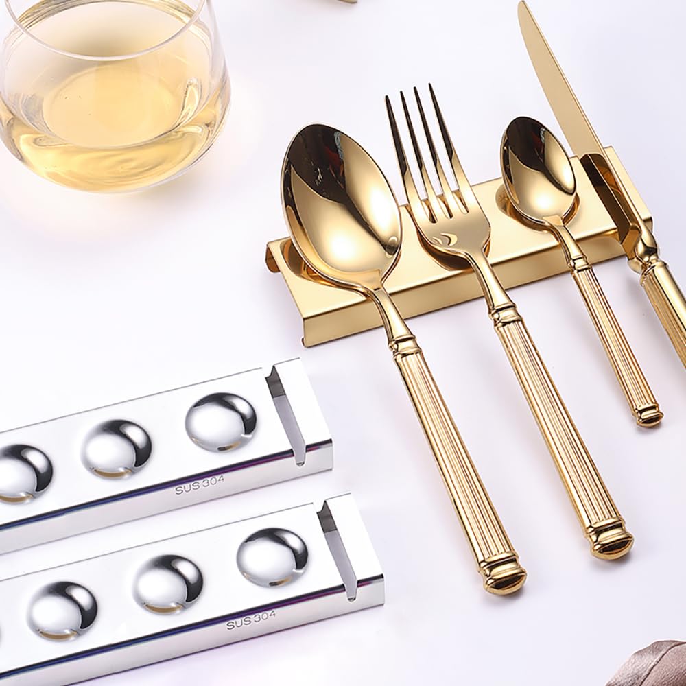 Soportes para cubiertos para palillos, cuchara, cuchillo, cucharitas, tenedor de ensalada, vajilla de acero inoxidable, soporte para 6 piezas, juego para cena (dorado, 14.5X4.5X1.5CM)