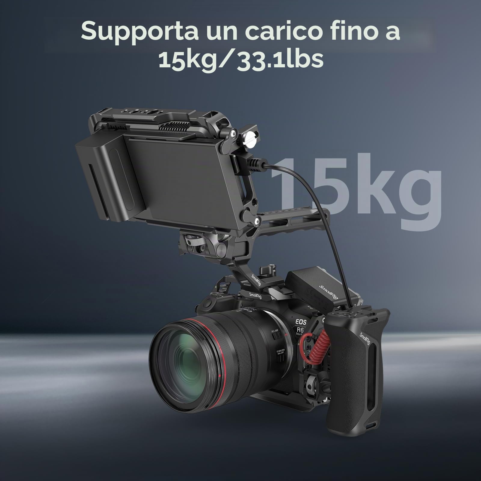 SMALLRIG Locating Side Handle con 3/8'' Screw per ARRI-Style, 36 mm Regolabile Su/Giù, Impugnatura Ergonomica Laterale per Gabbie per Fotocamere, con Foro per Cinghia Integrato - 4016