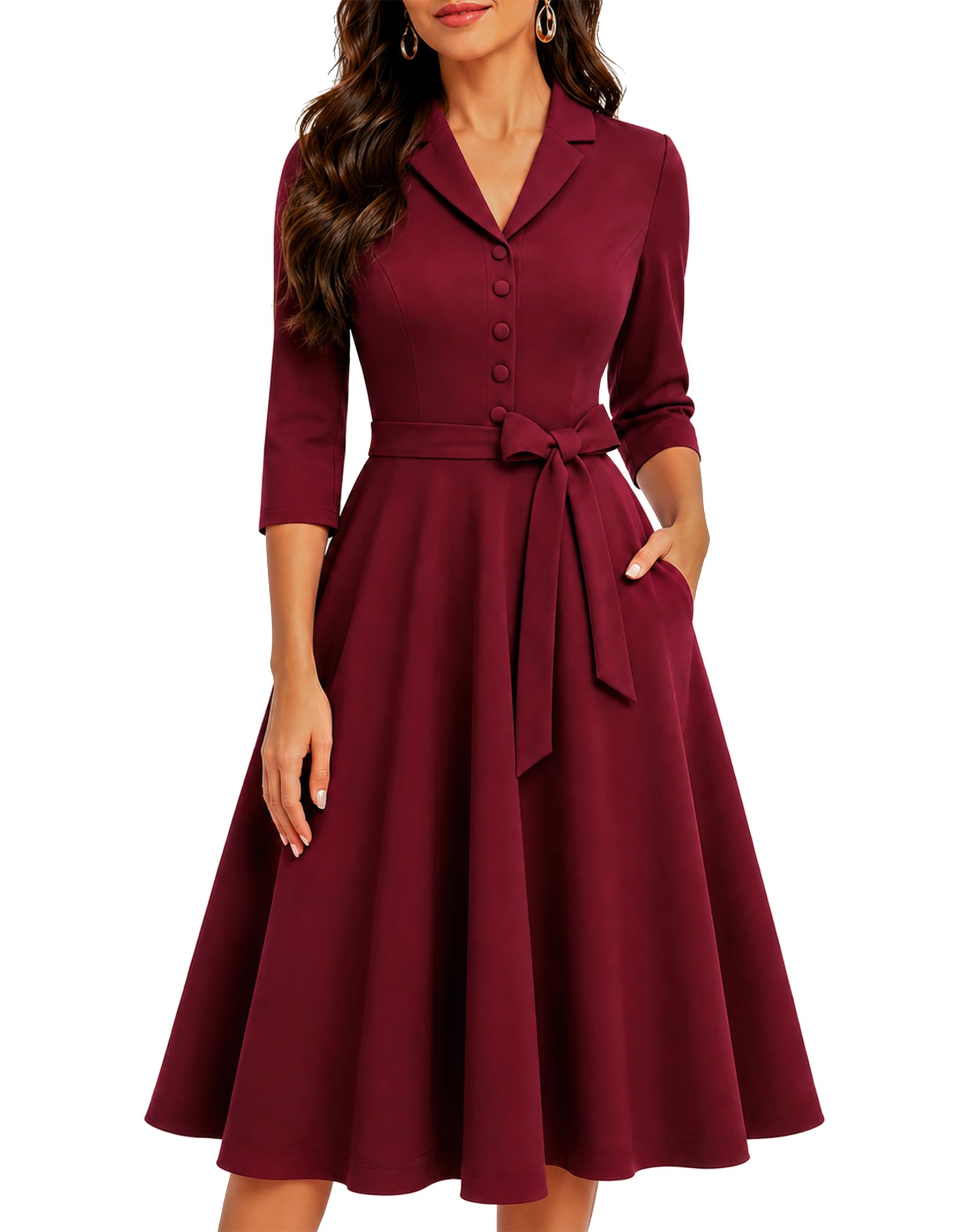 Wedtrend 1940s Dresses for Women 3/4 Sleeve Vintage Tea Party Dress