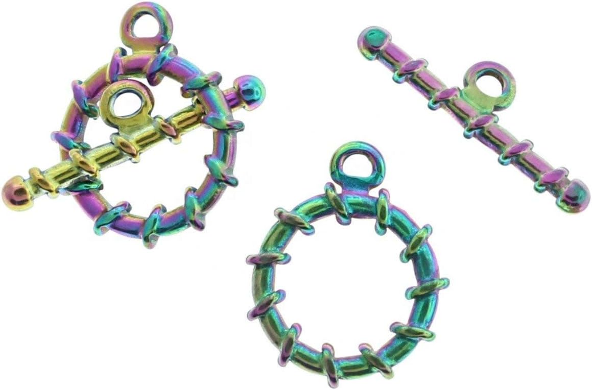 Rainbow Electroplated Stainless Steel Toggle Clasps 19mm x 16mm - 1 Set 2 Pieces - FD1010