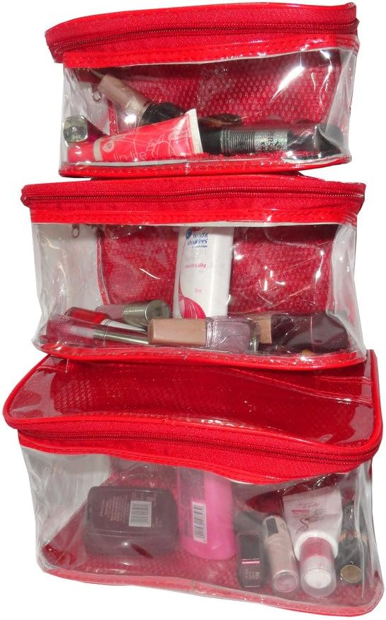 atorakushon® Fabric Multipurpose Makeup Pouch Cosmetic toiletary Jewelry Wardrobe Organiser Vanity Box Red