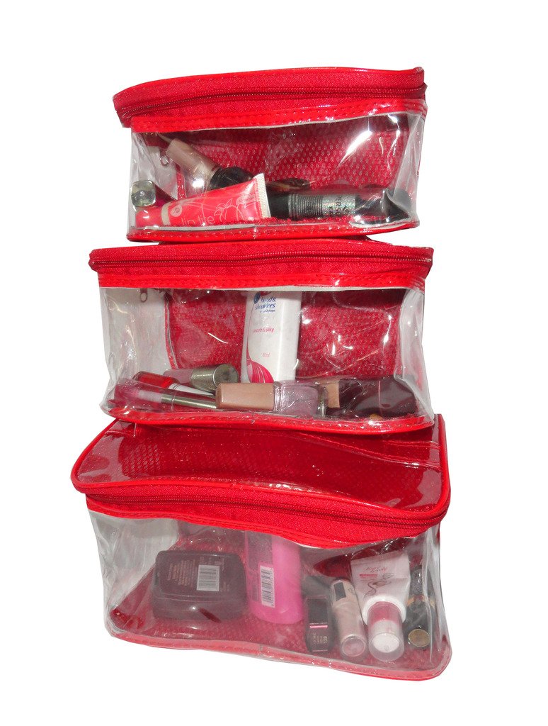 atorakushon® Fabric Multipurpose Makeup Pouch Cosmetic toiletary Jewelry Wardrobe Organiser Vanity Box Red