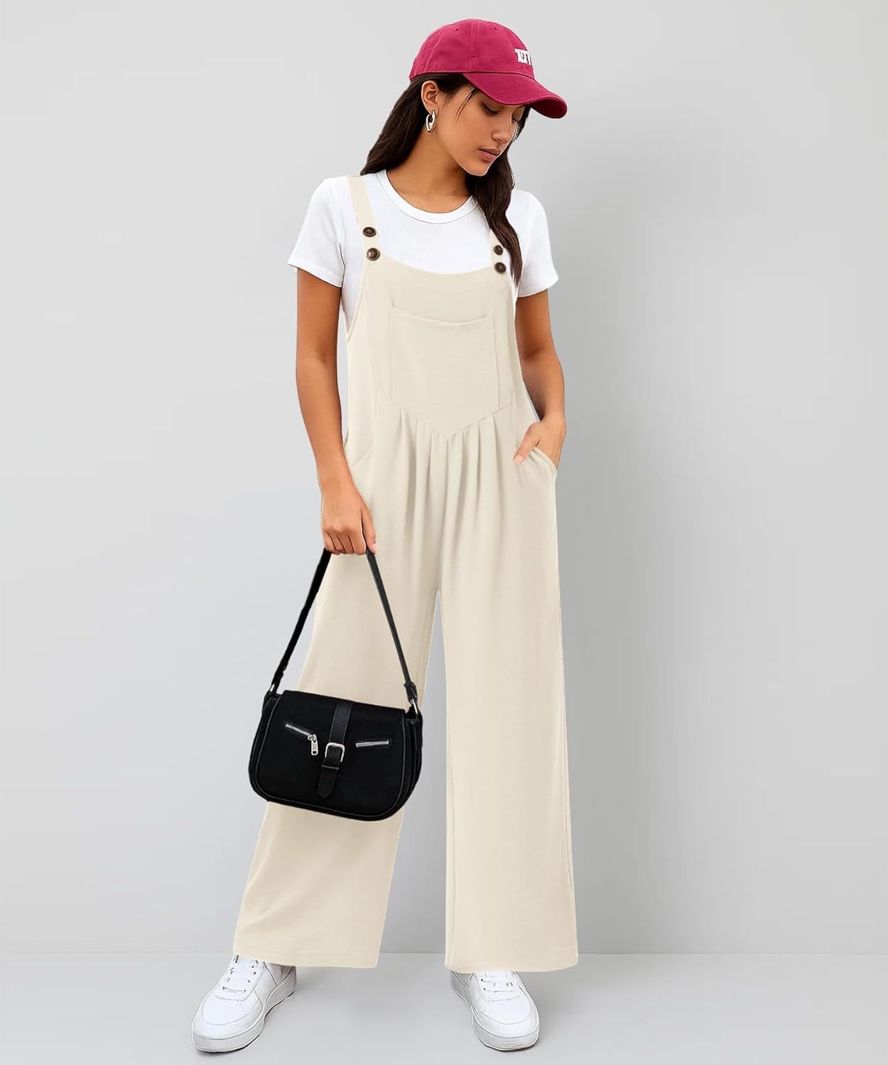 NILOUFO Women Wide Leg Bib Overalls Casual Loose Jumpsuits Sleeveless Adjustable Strap Rompers with Pockets - Image 2