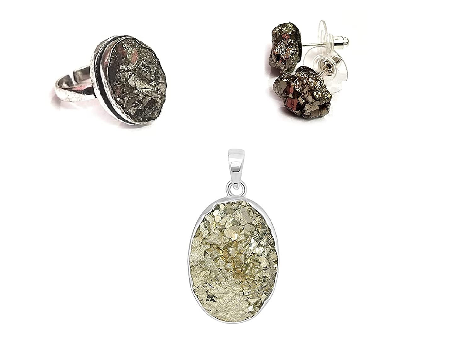 ASTROGHAR Natural Golden Pyrite Cluster Crystals Raw Rough Uneven Cut Shaped Free Size Oval Ring Earing And Pendant Set (B0BRKVY47T) Amazon Price History, Amazon Price Tracker